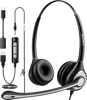 Wantek Professioanl Headphones with Microphone USB 3.5 mm Jack Type C Adapter Headphones with Cancelling Mic for Call Cent…