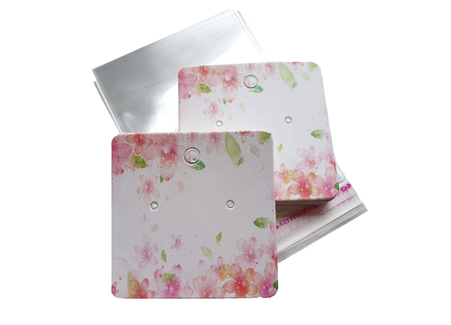 Jewels And Tools UK 50 x Jewellery Display Cards Earring With Self Adhesive Bags 5cm x 5cm Flower
