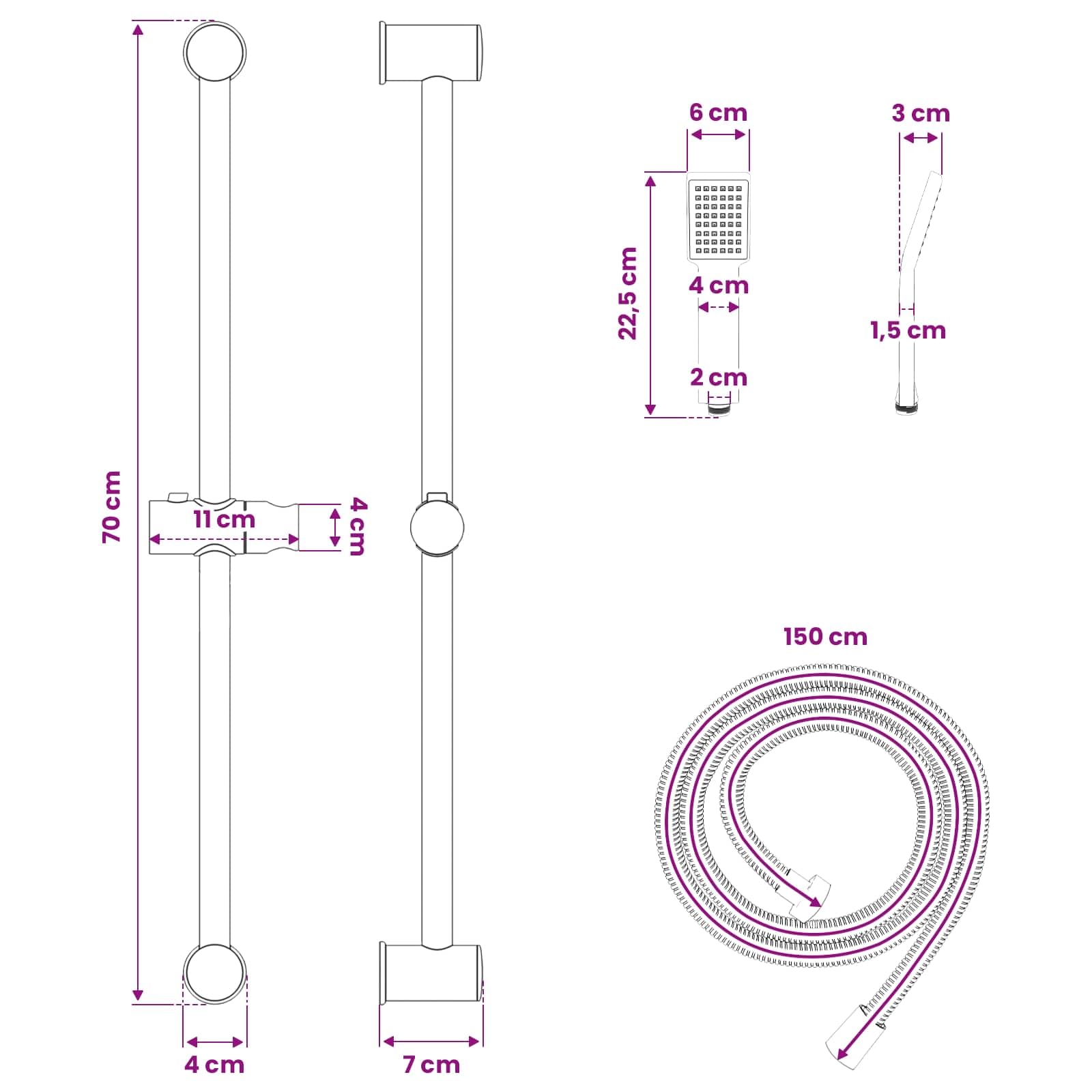 Mangloder Juego de sistema de ducha cromado de acero inoxidable de 70 cm, montaje en pared, alta presión, ahorro de agua, ajustable, soporte para alcachofa de ducha para baño