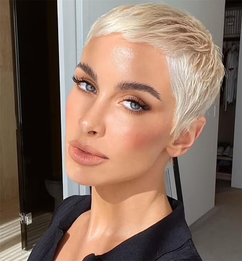 Pelucas cortas de corte pixie para mujer con flequillo, pelo sintético ondulado natural, resistente al calor, peluca de repuesto de fibra