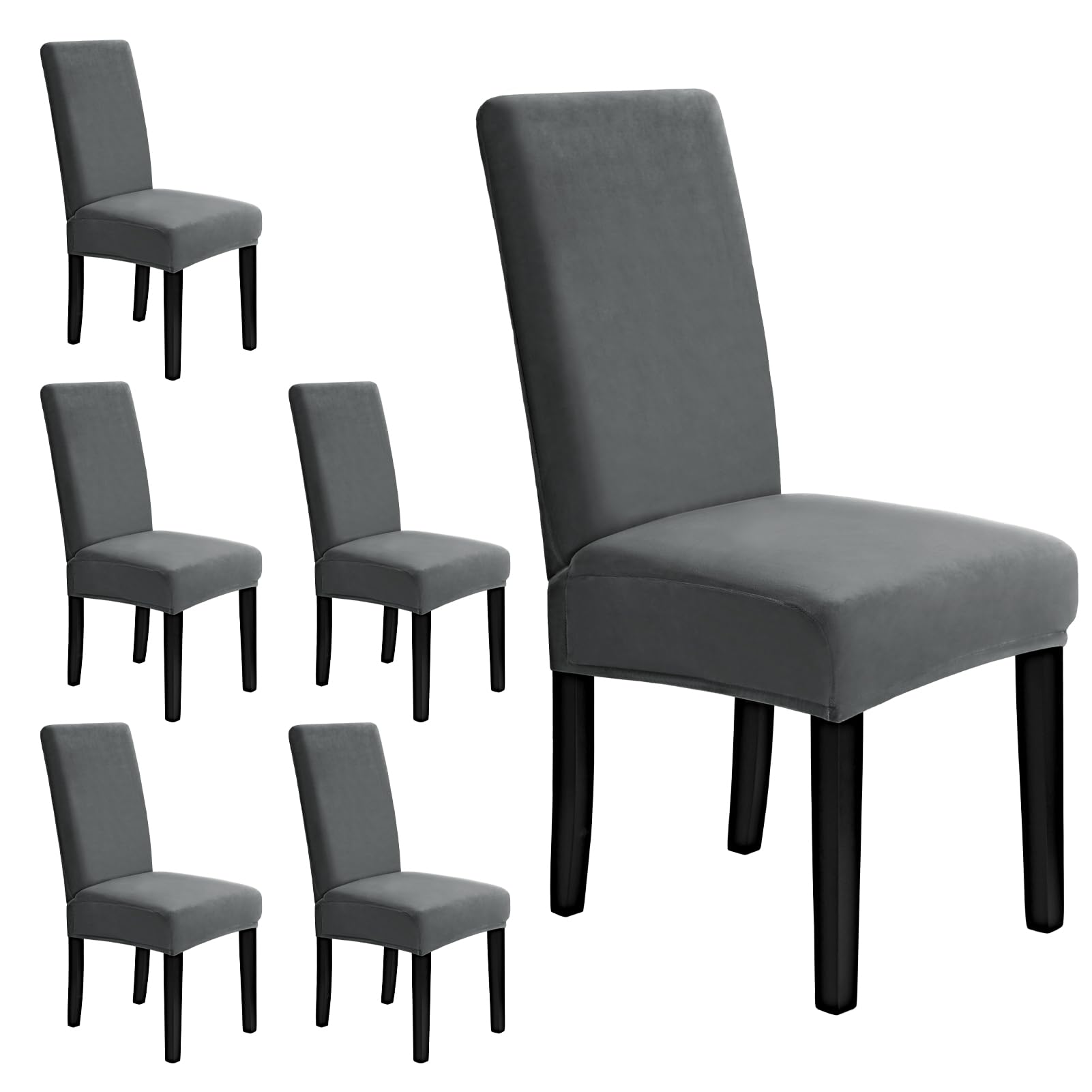 MOSAYT Velvet Stretch Chair Covers for Dining Room Set of 6 - Soft Slipcovers with Thick Removable Fabric for Parsons Chairs, Washable Seat Protectors