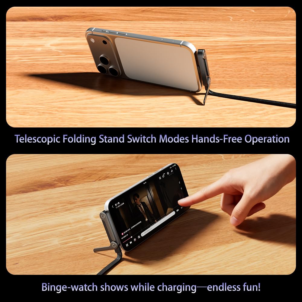 Cavo di ricarica piatto per telefono con supporto regolabile per telefono, angolo retto di 90°, cavo di ricarica rapida da 240 W, cavo di ricarica PD 3.1 intrecciato per iPhone 15, Samsung Galaxy
