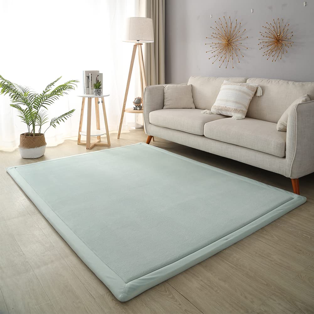 Loartee Nursery Rug Coral Velvet Crawling Rugs Mat Area Rugs Play Crawling Mat(6'8"x9'2", Light Green) for Toddler Children Play Mat Yoga Mat Exercise Pads Carpet