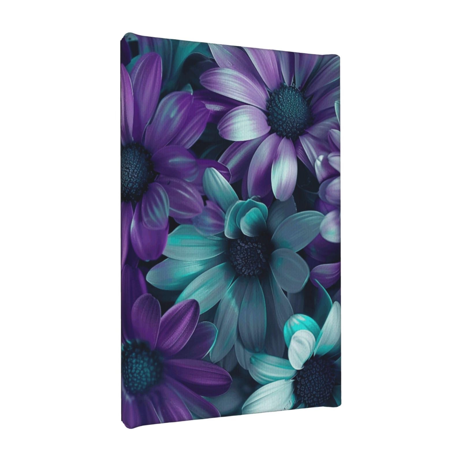 YKLJG Teal Flowers Printed Wall Art Canvas Painting 20x30 CM Wooden Framed Picture Painting Artwork Prints for Bedroom Kitchen Home Office Decor