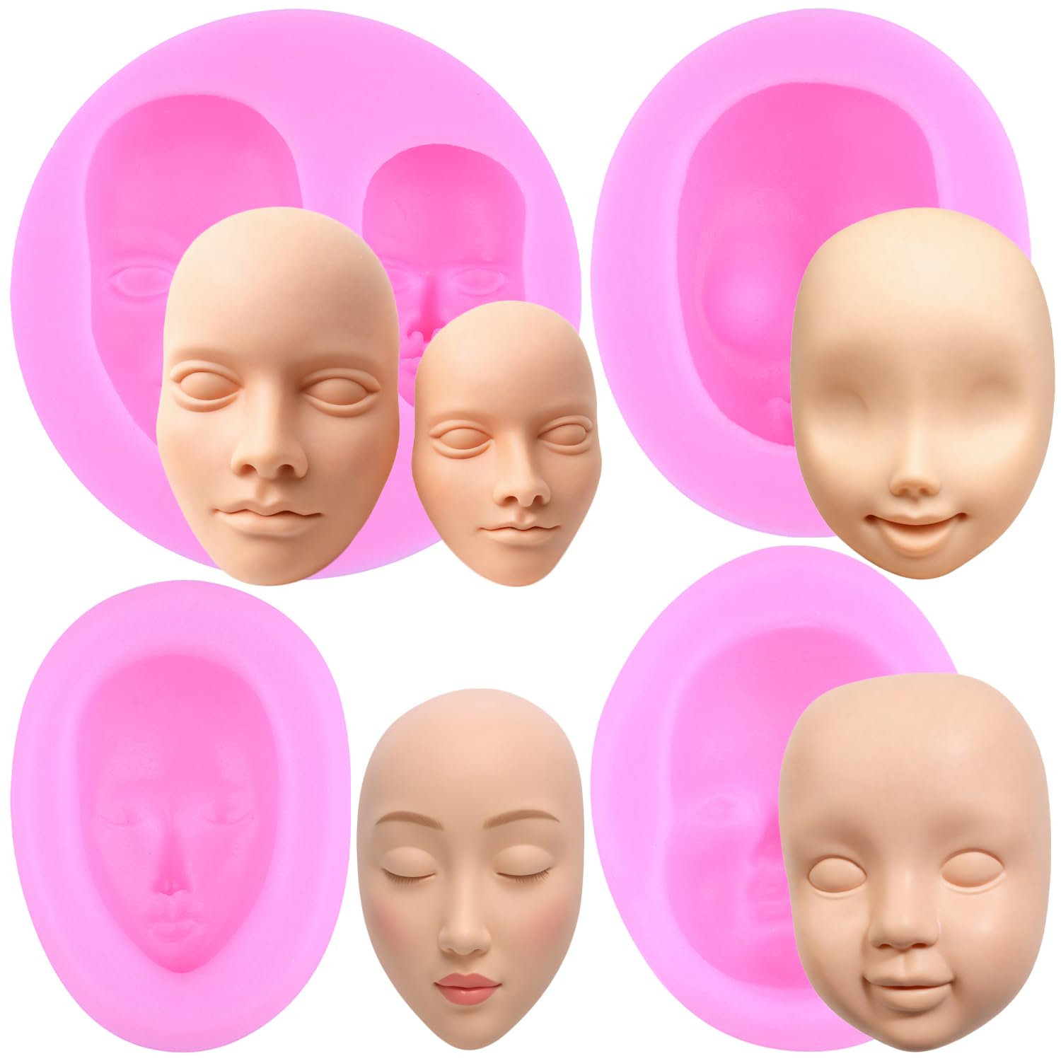 Mujiang Human Face Silicone Mold Face Chocolate Fondant Molds for Cupcake Topper Cake Decorating Sugar Craft Candy Polymer Clay Gum Paste Set Of 4