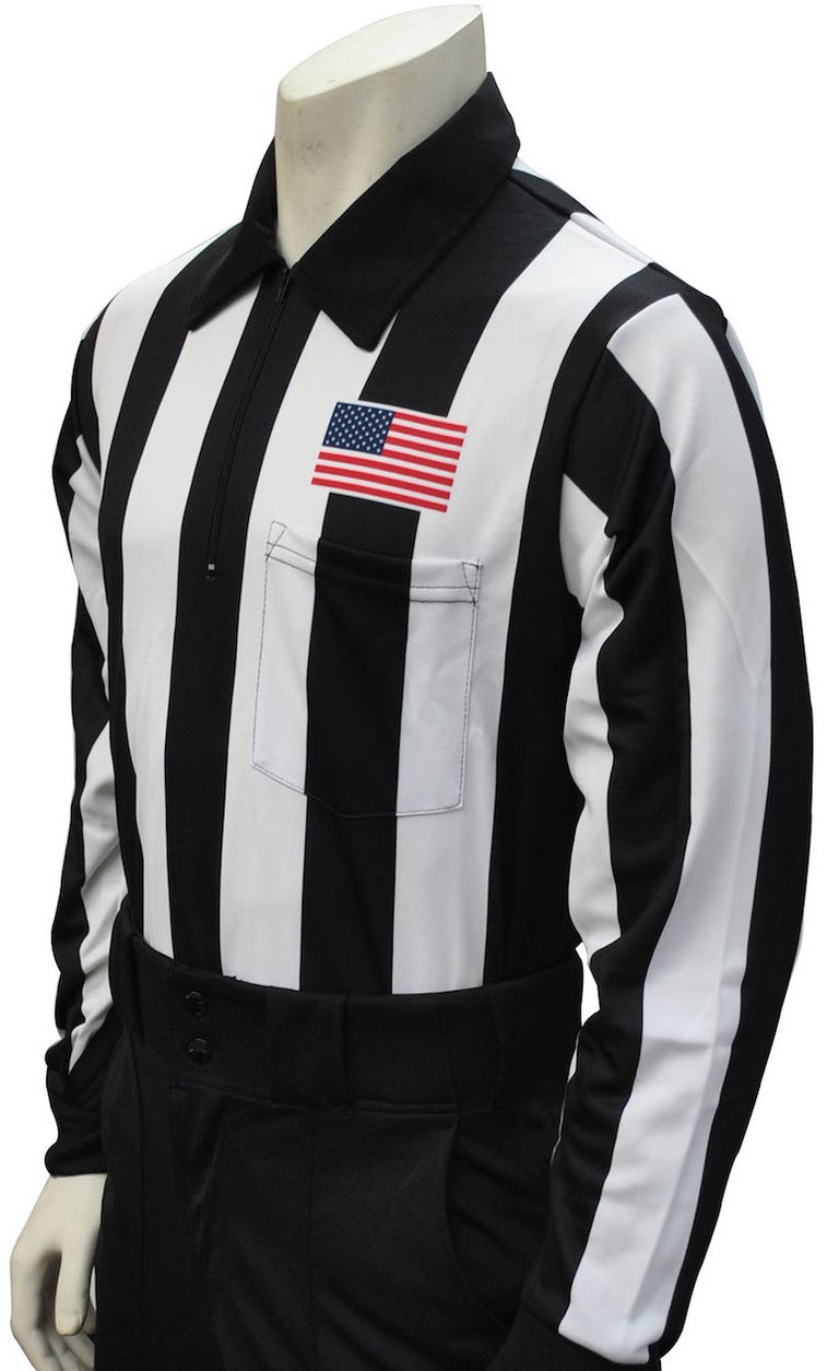 Smitty Men's Long Sleeve Football Referee Shirt with 2 1/4 inch Stripes & USA Flag (Large)