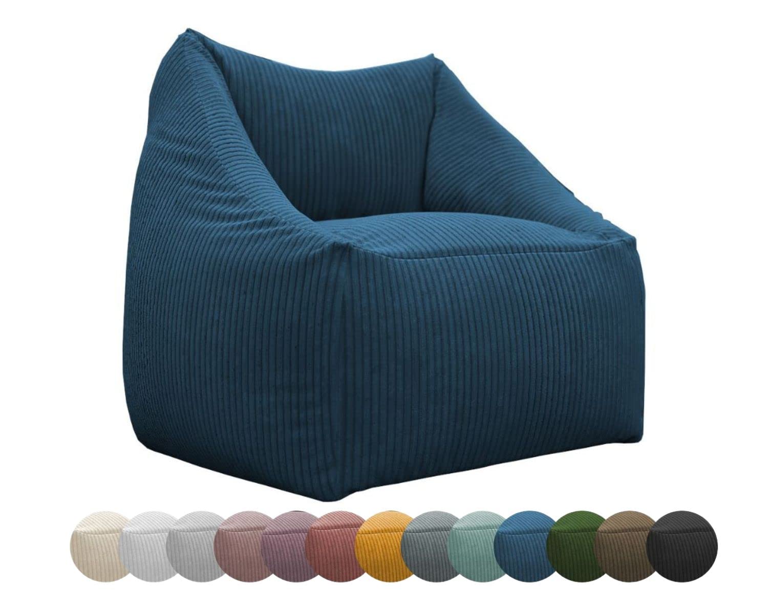 chilly pilley Poltrona Con Schienale E Braccioli Riempita Di Palline Di Polistirolo Espanso Comoda Poltrona Per Adulti E Bambini Ampia Scelta Di Colori E Tessuti (Blu Scuro)