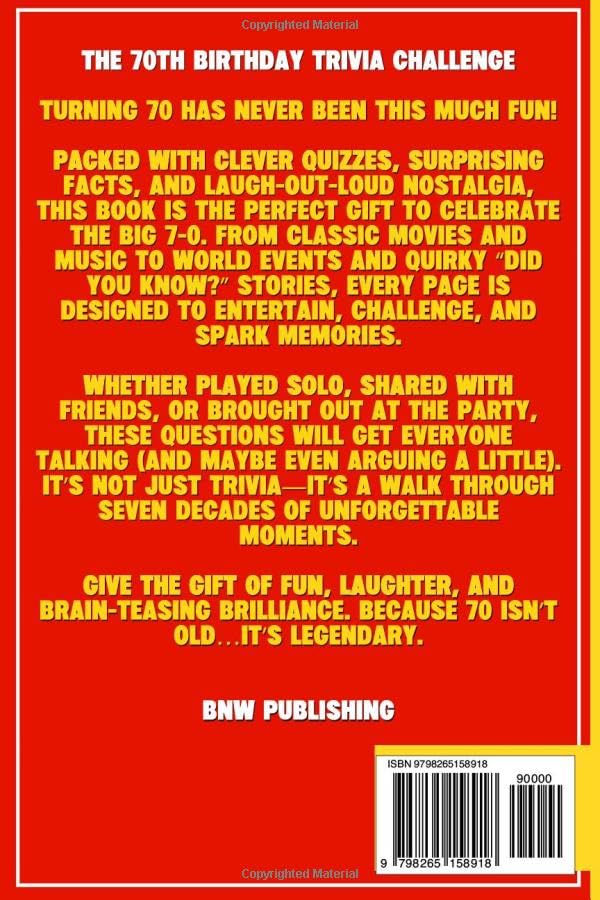 The 70th Birthday Big Trivia Book Fun Facts, Quizzes & Memory-Lane Challenges For 70-Year-Olds (70th Birthday Gift) - Image 2