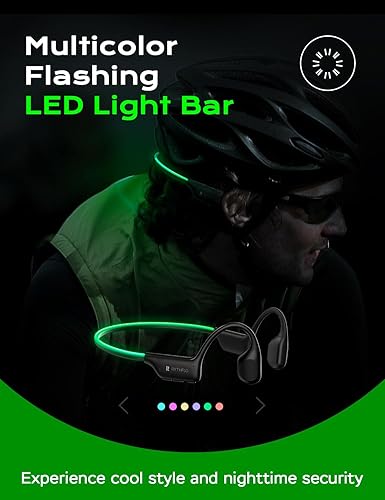 Miniatura 6 de Rythflo Auriculares Bluetooth 5.3, auriculares de conducción ósea con micrófono abierto auriculares inalámbricos con barra de luz para correr, IPX7