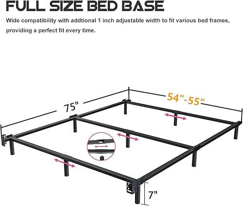 Miniatura 2 de Marco de cama de metal completo de 7 pulgadas, compatible con la mayoría de colchones o somier, base de cama de metal con soporte de 9 patas, sin