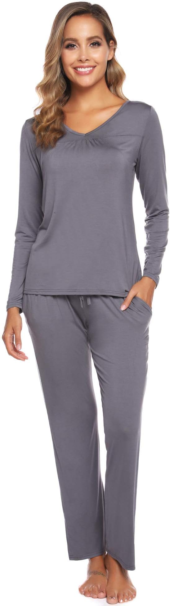 Arblove Womens Pyjama Sets Cotton Long Sleeve Loungewear Top & Bottom Ladies Pjs Nightwear