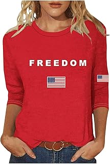 Shirts for Women Fashion Loose 3/4 Sleeves Blouse Round Neck Casual Tops
