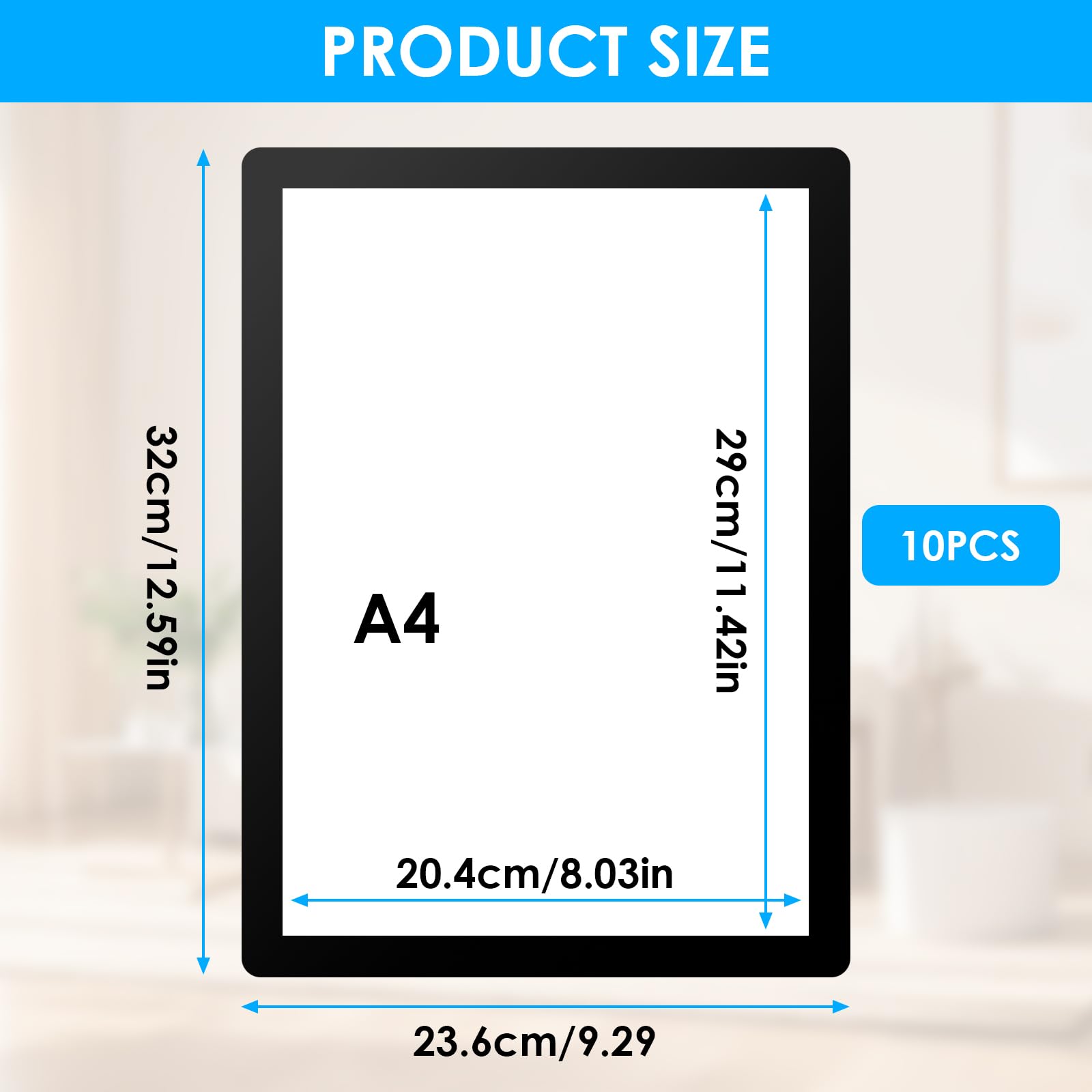 Cadre Photo A4 Cadres Magnétiques A4 Atliberswo Lot De 10 - Autocollants Rabattables - Fermeture Magnétique - Noir Banette Murale