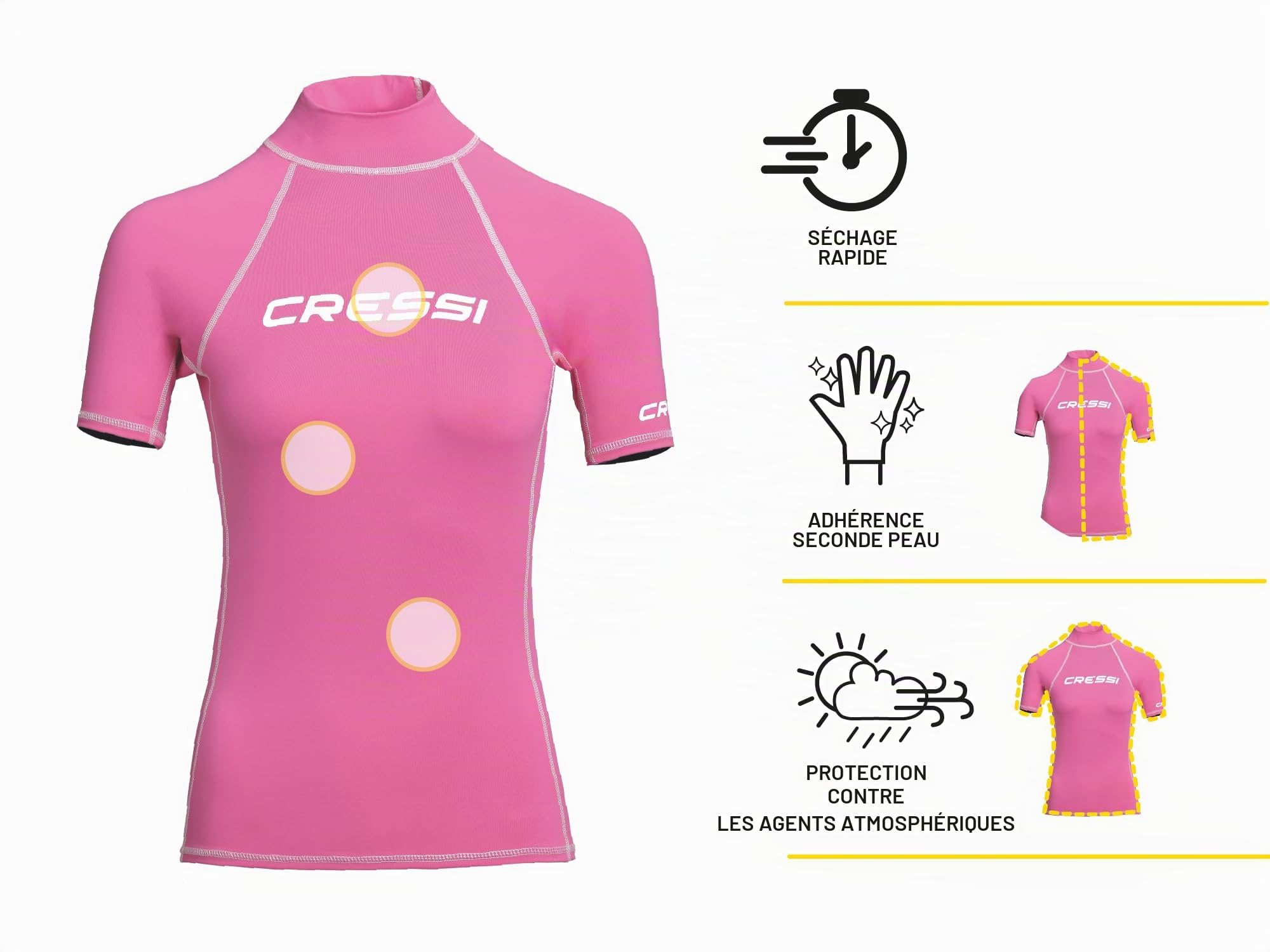 Cressi Rash Guard Rash Guard Haute de Combinaison en Tissu très élastique spéciale, Manches Longues et Courtes, Protection Solaire UV (UPF) 50+ Femme (Lot de 1)