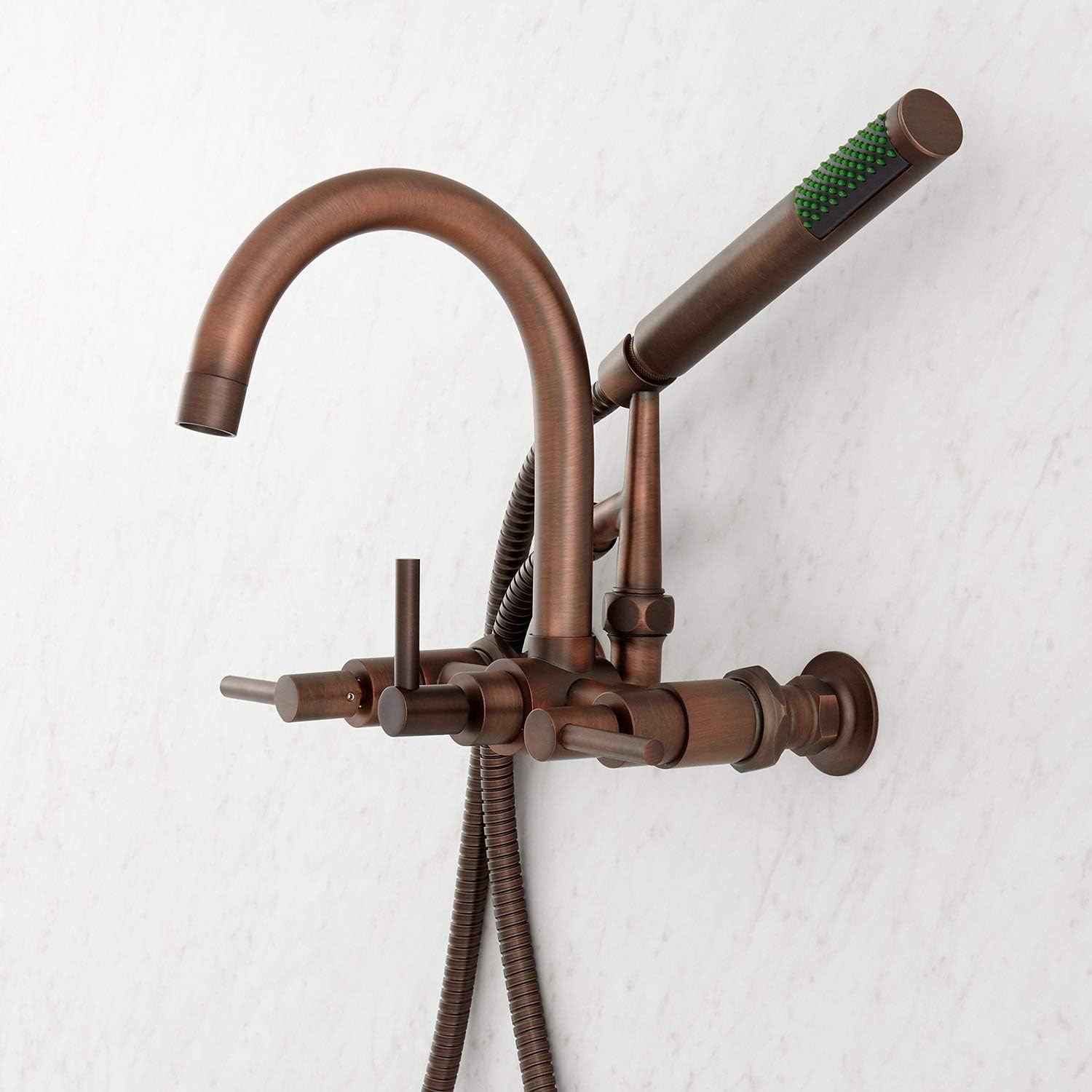 Signature Hardware 379106 Sebastian Wall Mounted Tub Filler Faucet with 2" Wall Couplers and Lever Handles - Includes 1.8 GPM Hand Shower, Valve Included - Chrome