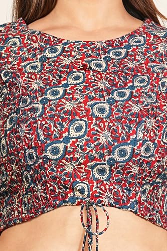 Image of Yash Gallery Women's Cotton Zig-Zag Printed Regular Regular Fit Short Sleeve Blouse