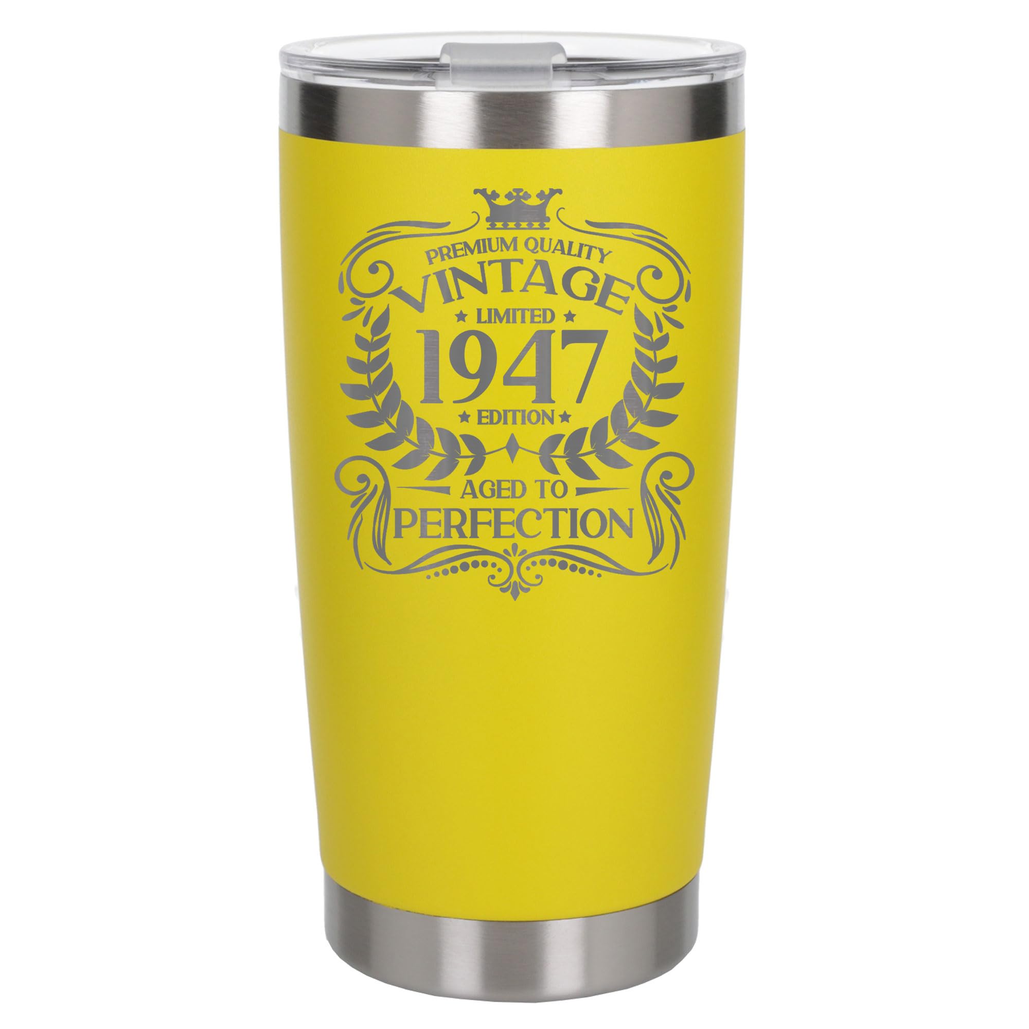 Always Looking Good 79th Birthday Gift Vintage 1947 Aged to Perfection Engraved Insulated Travel Mug Present for 79 Year Old Yellow Thermal Coffee Flask Travel Mugs with Lids