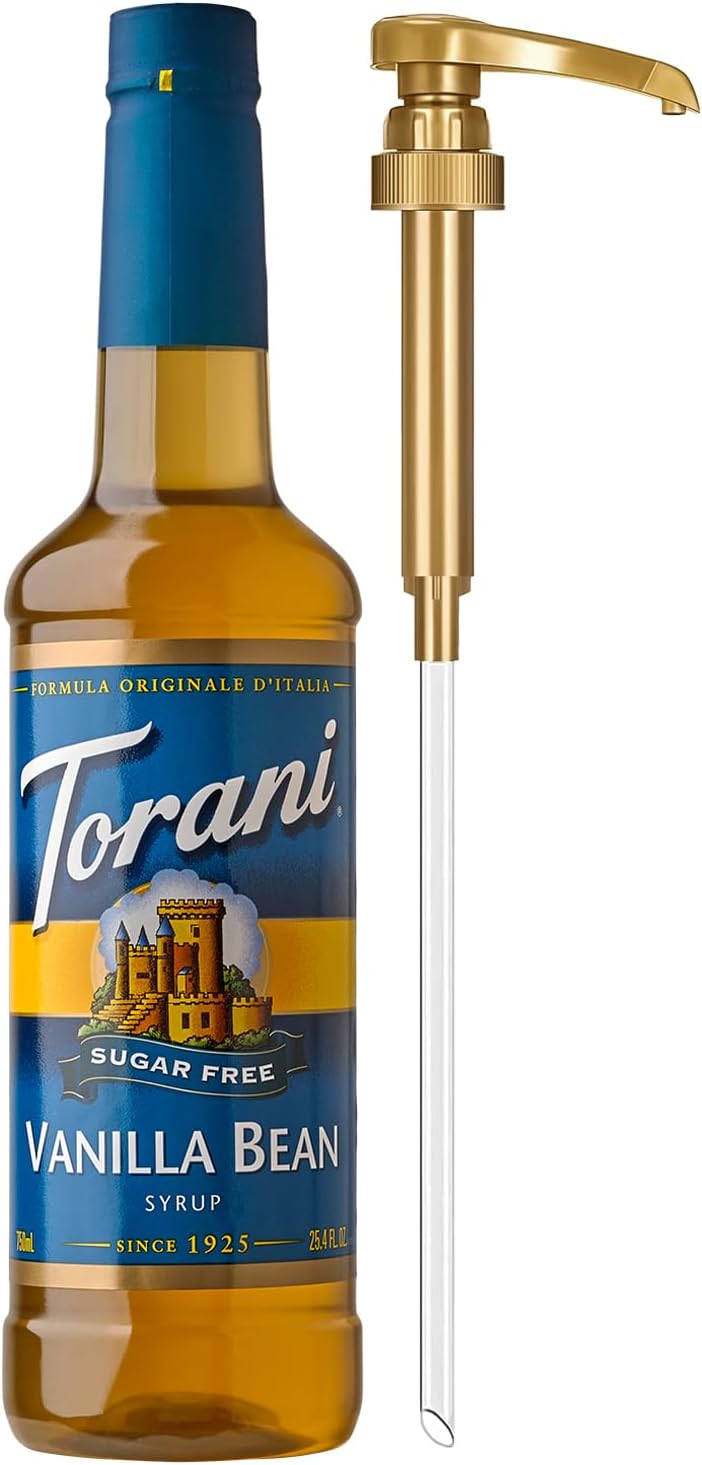 Torani Sugar Free Coffee Syrup, Vanilla Bean Flavoring for Drinks, Zero Calorie, Pump Included, 25.4 Fl Oz