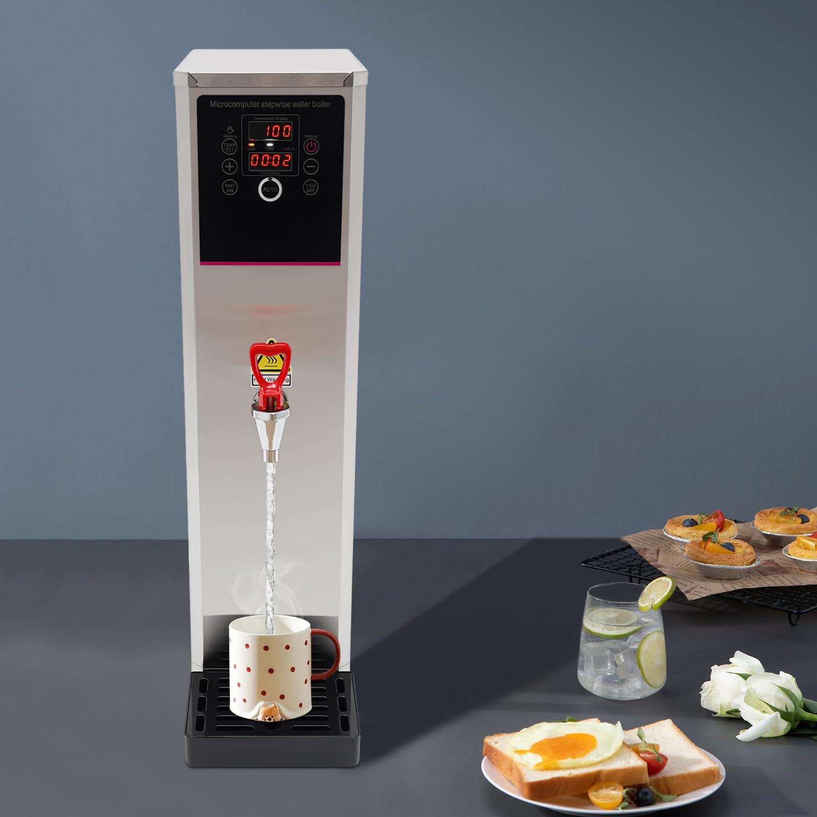 CNCEST Commercial Hot Water Dispenser, 20L Electric Water Boiler, 3000W Stainless Steel Water Boiler with Display for Kitchens, Living Rooms, Cafes, Restaurants, Offices - Silver