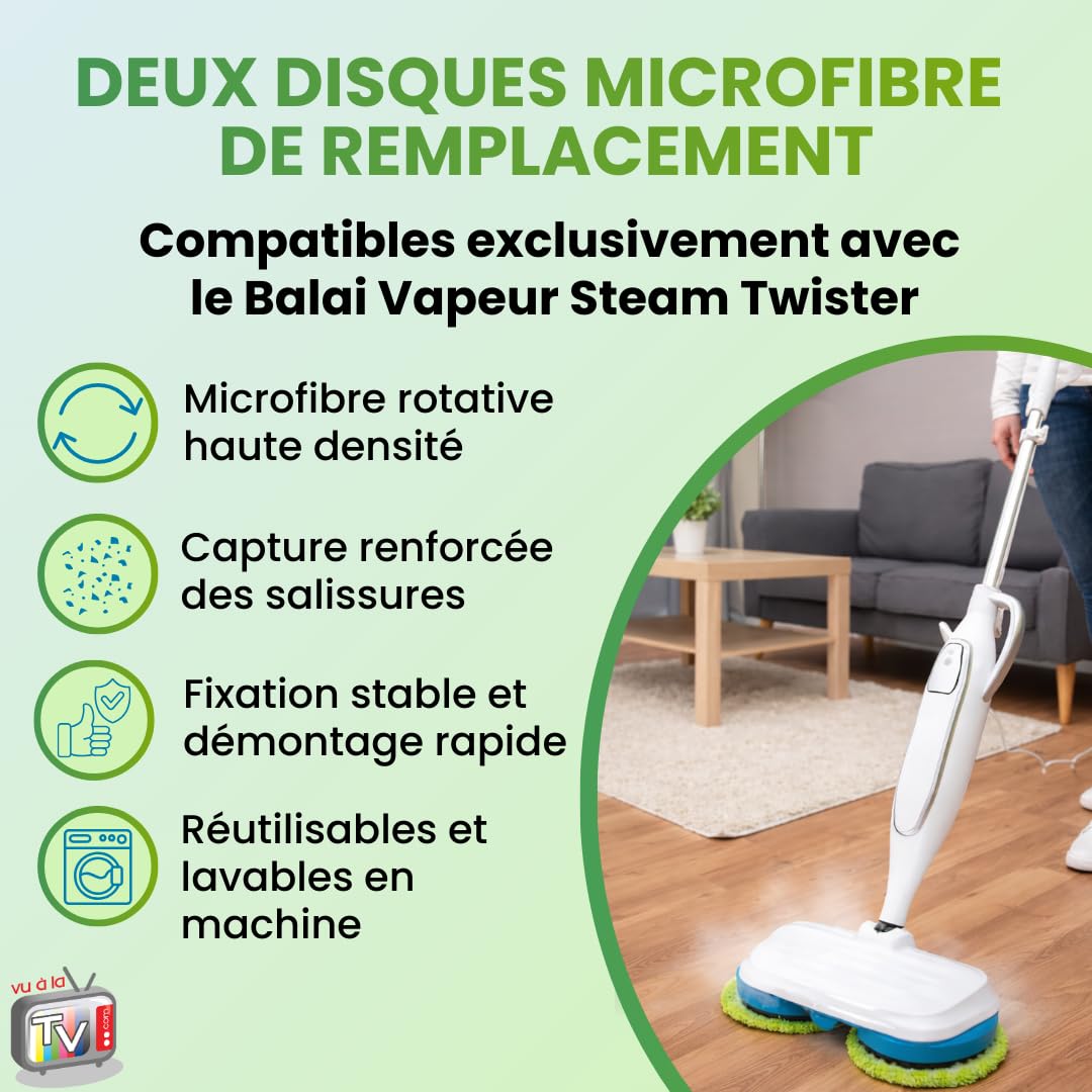VENTEO - Serpillière Microfibre X 2 pour Nettoyeur Vapeur | Recharge Balai Vapeur | Disques Circulaires Lavables pour Entretien Sols Durs | Accessoire Textile Absorbant pour Nettoyage Vapeur