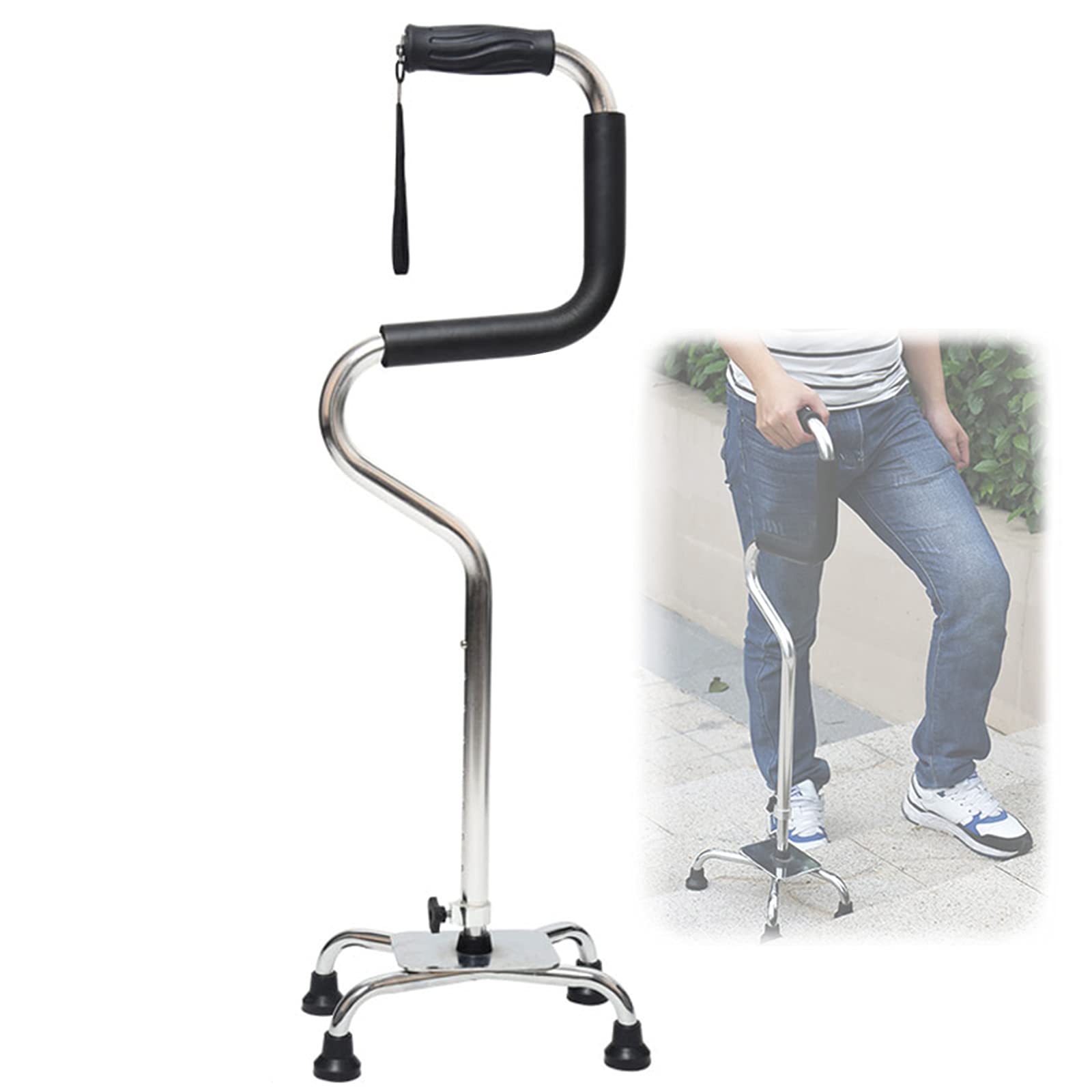 Bastón de cuatro patas de aleación de aluminio de altura ajustable para personas mayores