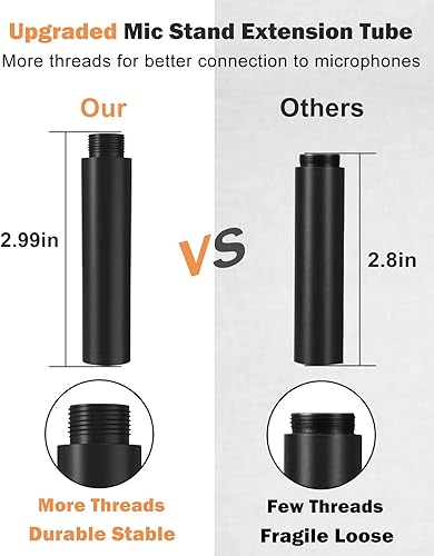 Miniatura 4 de Tubo de extensión de soporte de micrófono, 4 piezas de extensión de micrófono, extensor de soporte de micrófono con 2 tornillos para soportes de