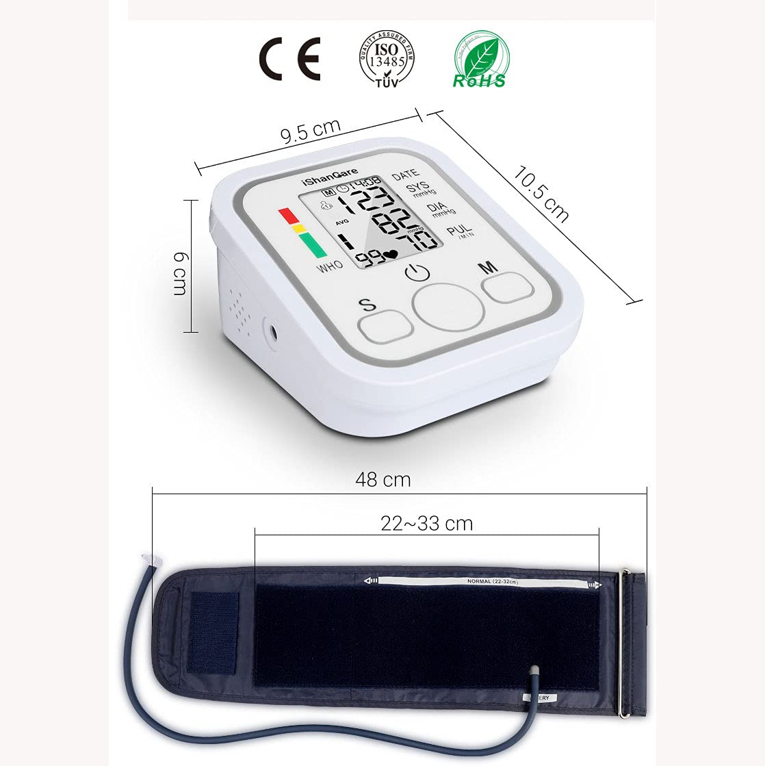Monitor de presión arterial Brazo superior, monitor de BP digital preciso con manguito grande para uso en el hogar, diagnóstico irregular del latido del corazón, medidor de monitoreo de tasa de pulso