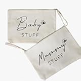 Makeup Bag Set of 2 Canvas Cosmetic Pouches Large Capacity Toiletry Bags Travel Makeup Organizer for Women (White)