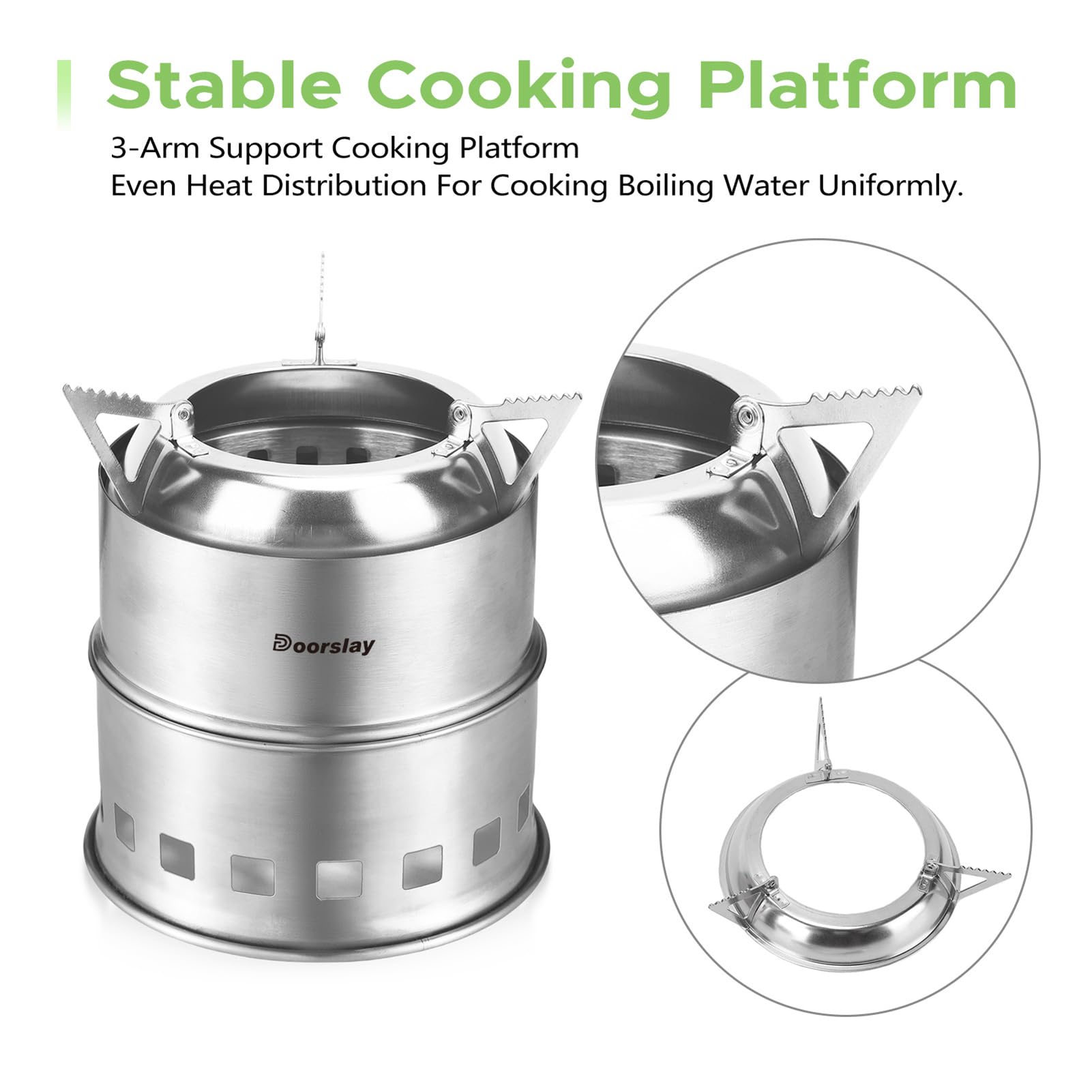 Réchaud de camping en acier inoxydable avec batterie de cuisine, poêle à bois pliable et à alcool double combustible pour 2 à 3 personnes avec casserole et poêle à frire pour randonnée