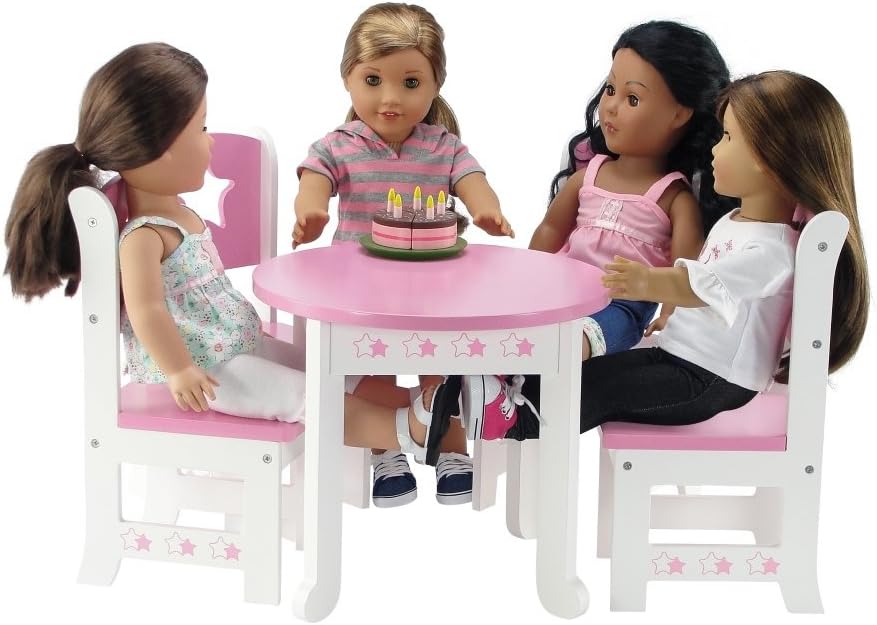 Amazon Emily Rose 人形用家具 18インチ ジャーニーガール人形用 ドールテーブルと椅子2脚 ダイニングキッチンセット アメリカンガールドールにフィット スターテーマ 家具 おもちゃ