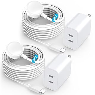 Fast Charger for Apple Watch, 2Pack Dual USB C Port iPhone Watch Charger Block Adapter with 10FT Long USB C Magnetic iWatch Fast Charging Cable Cord for iWatch Series 10/Ultra/9/8/7/6/SE/SE 2/5/4/3/1 - Amazon product rated Grade A