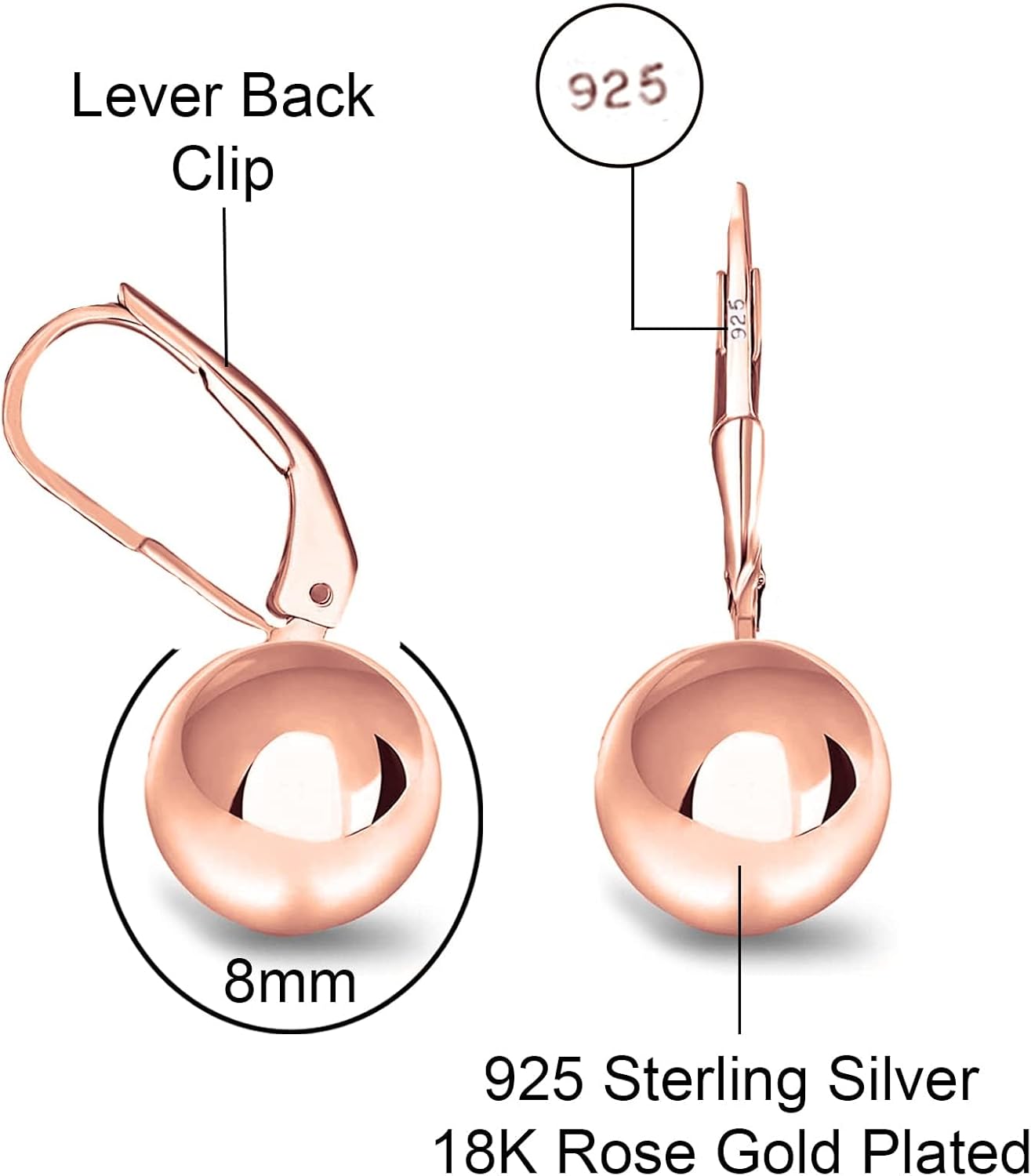 Savlano 925 Sterling Silver Classic Leverback Round Bead Ball Drop Earrings - 18K Gold Plated Bead Ball Earrings for Women Available in 6MM, 8MM, 10MM, 12MM - Made in Italy Comes With Savlano Gift Box