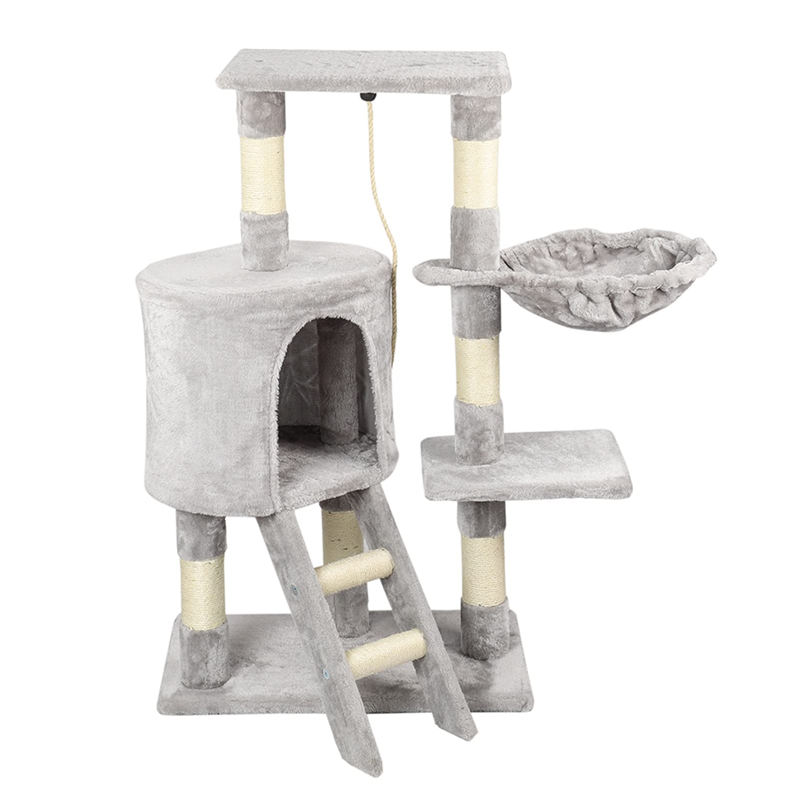 Árbol rascador para gatos, altura de 96 cm, con cuevas, superficies de descanso, escaleras y troncos de sisal, estable (C-gris)
