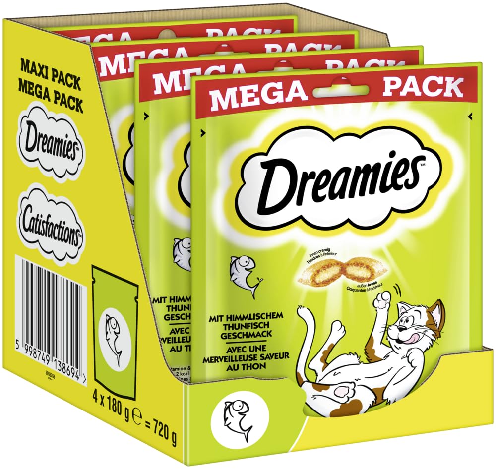 DREAMIES Portionsbeutel Mega Pack Katzenleckerli Katzensnack (4X 720g, Thunfisch)