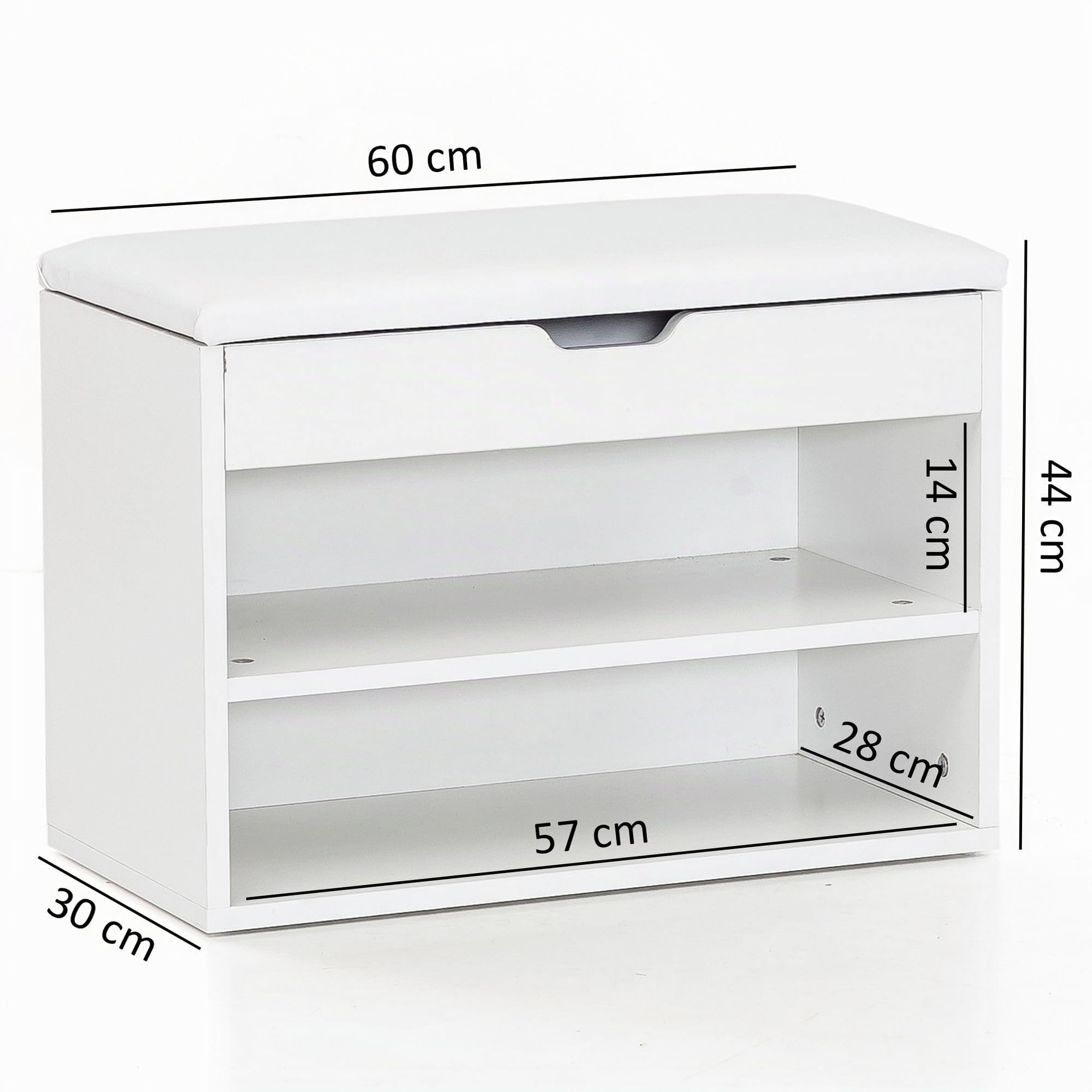 FineBuy Panca Portascarpe 60x30x40 cm Bianca Vano Contenitore