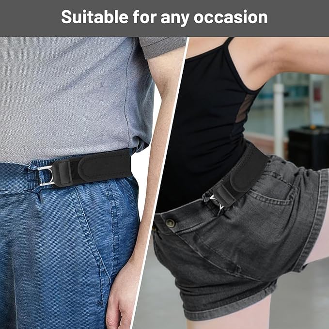 Image of Buckle Less Stretch Belt (Pack of 2) | No Buckle Elastic Belt for Men & Women | Adjustable Invisible Waist Belt with Metal Hook | Comfortable Formal & Casual Wear Belt