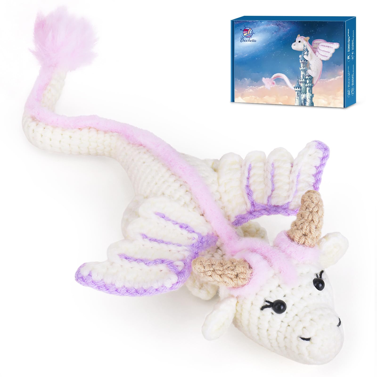Crochet Kit for Beginners, Beginner Crochet Kit for Adults with Step-by-Step Video Tutorials, DIY Crochet Animal Kits Knitting Supplies, Purple Dragon (40%+ Yarn)