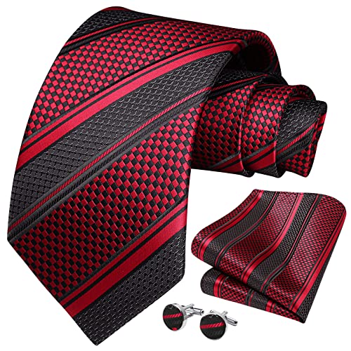 Image of HISDERN Mens Ties Set Stripe Plaid Ties for Men and Pocket Square Cufflinks Formal Silk Necktie Wedding Business