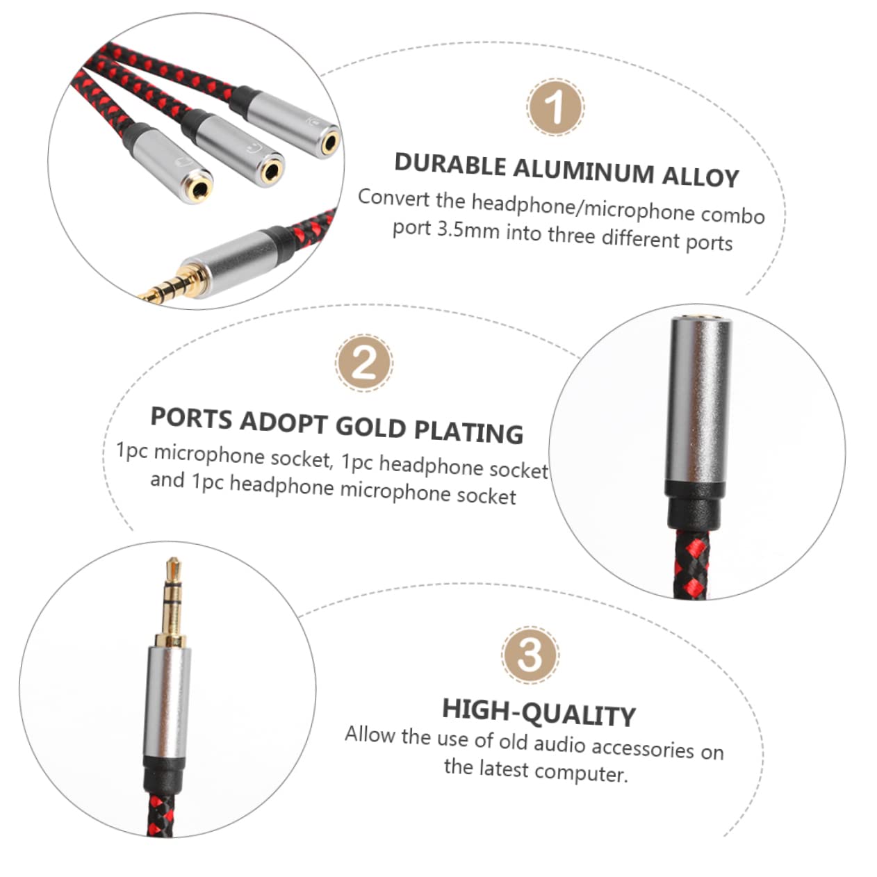 HOMSFOU 3pezzi Cavo Audio Splitter y Da Vie Con Adattatore Trrs Converte Jack Maschio Per Cuffie Stereo Per Smartphone e Laptop Design Compatto e Leggero