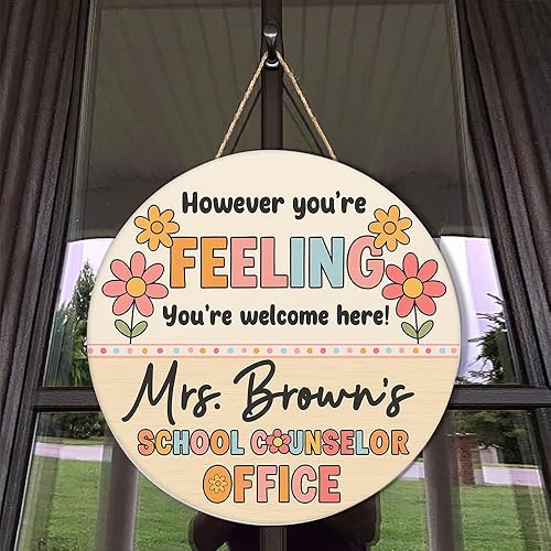 Letrero personalizado para puerta de oficina de consejero escolar, letrero de puerta de maestro arcoíris, decoración de puerta de consejero escolar,