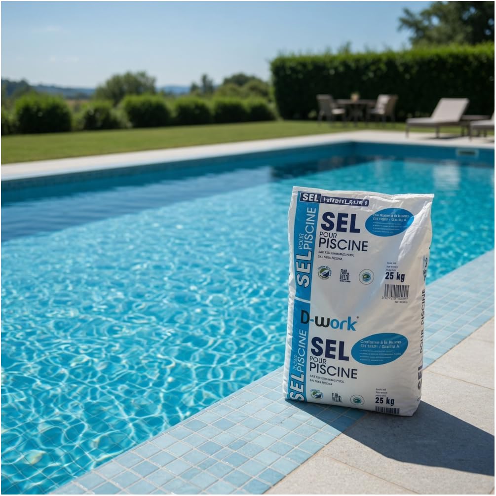 Sel Granulé pour Piscine 25 kg - Haute Pureté - Compatible Électrolyseur - Dissolution Rapide - D-Work