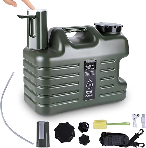 Vista 9 de Jarra de agua de 5 galones con bomba automática plegable, sin BPA, a prueba de fugas, contenedor de agua para campamento, recargable tipo C, tanque