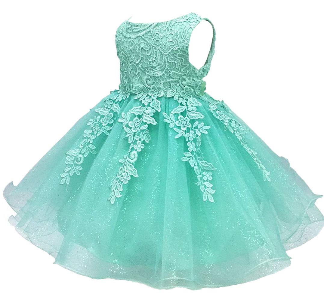 Toddler Baby Little Big Girls Lace Applique Birthday Party Flower Girl Dress with Petticoat