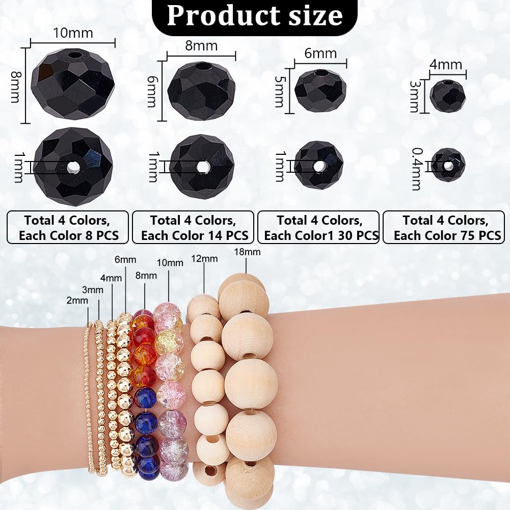 PH PandaHall 508pcs 4 Sizes Faceted Glass Crystal Rondelle Spacer Loose Craft Beads for DIY Jewelry Making - Image 2