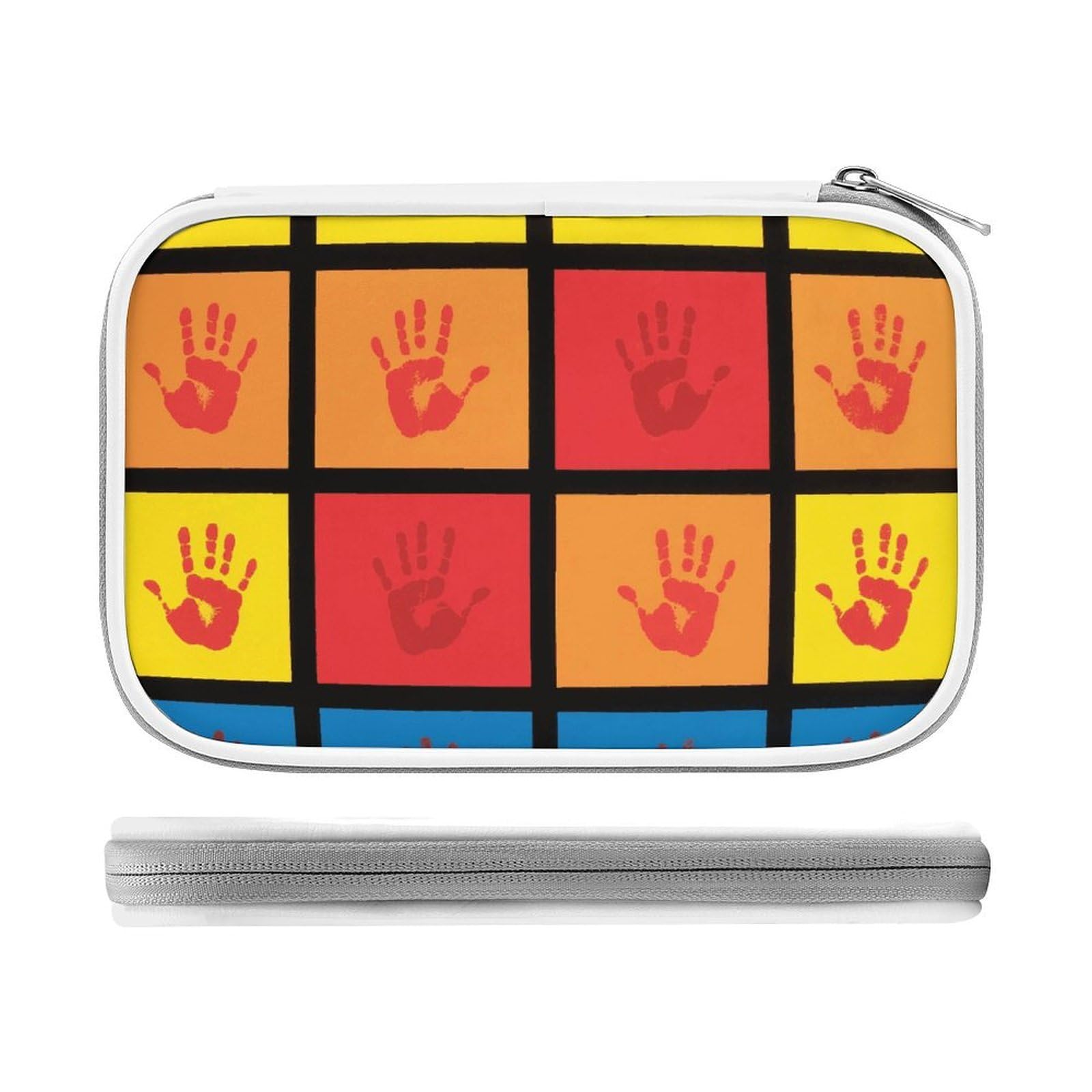Fodpand Women's Style Large Capacity Pencil Case For Adults - Durable Pu Leather Handprints Pencil Pouch With Zipper Portable Travel Makeup Bag Mini Cosmetic Bag For Office, Travel