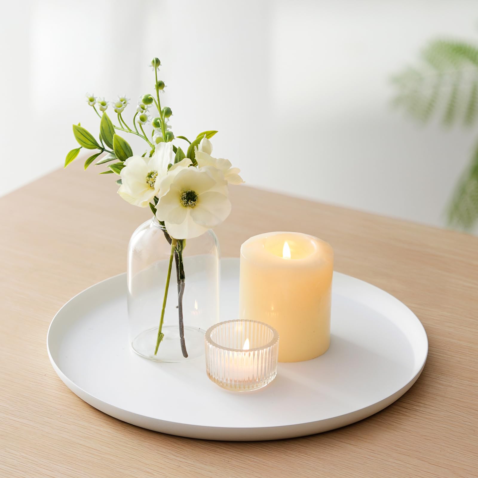 Sziqiqi Portacandele Vassoio Decorativo in Metallo: Piatto per Candele Rotondo per Centrotavola - Portacandele a Colonna Bianco Vassoio da Portata Moderno per Soggiorno Cena Cucina Bancone Bagno