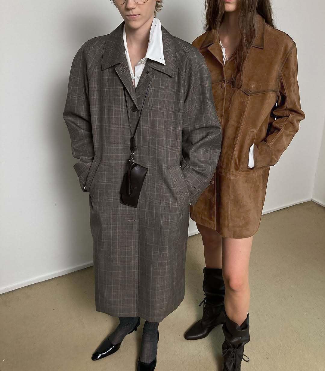 chouyatou Women's 2025 Retro Faux Suede Leather Shacket Jacket Lapel Collar Mid Long Jacket Coat - Image 5