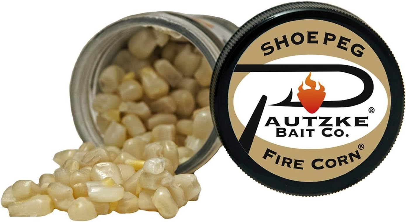 PAUTZKE'S Shoepeg Fire Corn - Effective Fishing Bait for Kokanee Salmon and Trout, Krill Scent Cured Fish Bait, Sweet and Firm Shoepeg Kernels, Ready-to-Use, 1.5 Oz