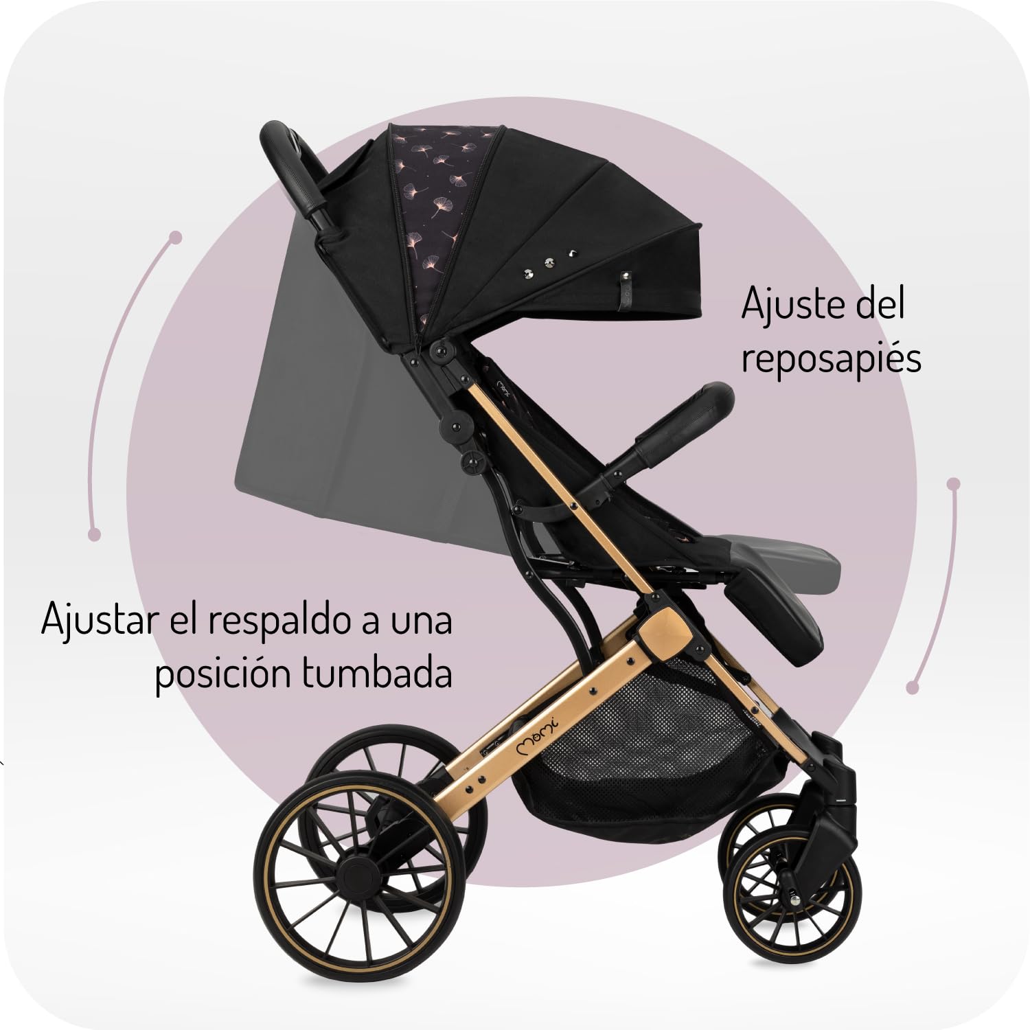 MoMi ESTELLE DAKAR a partir de los 6 meses (hasta 22 kg), silla de paseo plegable con arnés de 5 puntos, cesta de la compra, barra telescópica, se mantiene de pie plegada