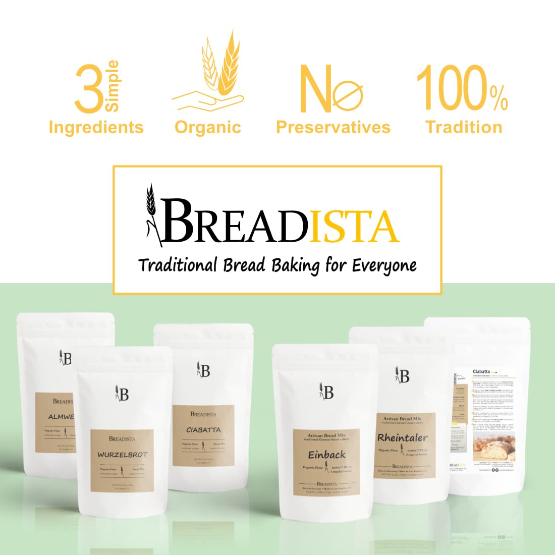 VALUE Pack - 5 assorted Breadista Bread Mixes - 11.5 lbs of 100% Organic US grown Flour for traditional artisan bread baking - Bread, Rolls, Pizza, Panettone
